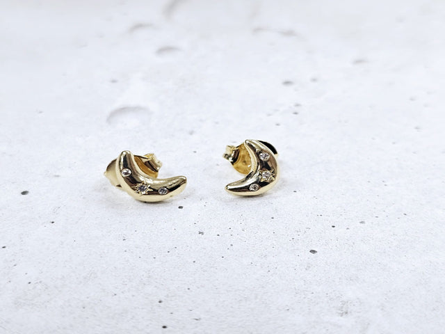 Brinco Lua com Zircônias no Banho em Ouro 18k Veri