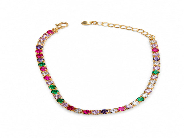 Pulseira Riviera Zircônias Coloridas Banhada a Ouro 18k Veri