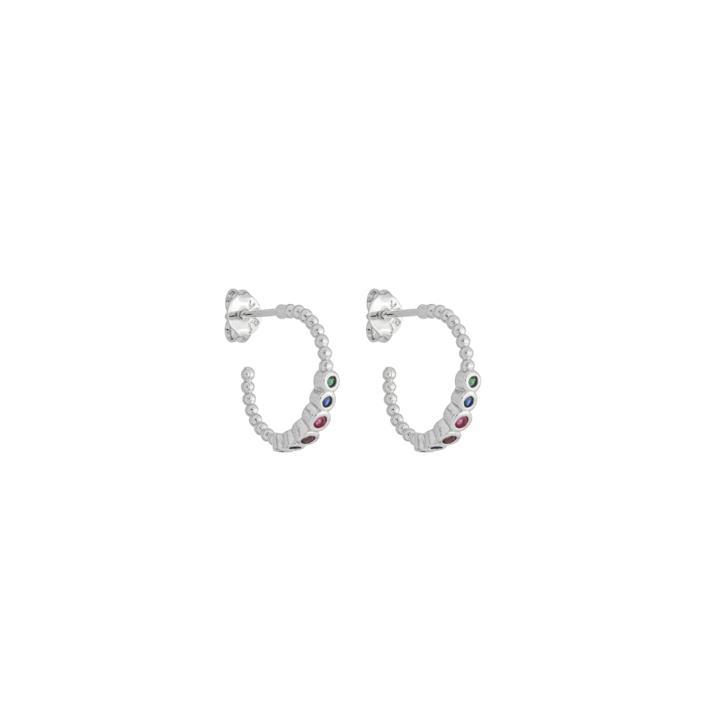 Mini Argola Zircônias Coloridas Banho de Ródio Branco