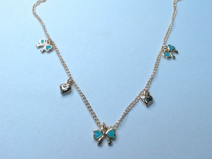 Colar Curto Coração e Laço Esmaltado Verde Ouro 18k Veri