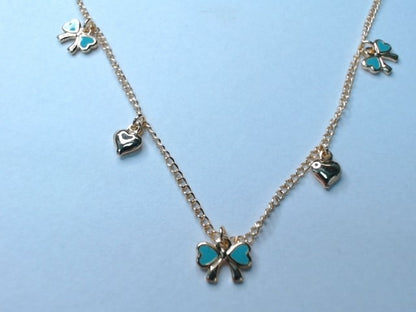 Colar Curto Coração e Laço Esmaltado Verde Ouro 18k Veri