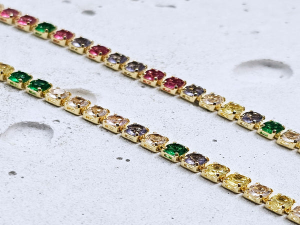 Colar Riviera Zircônias Coloridas Banho Ouro 18k Veri