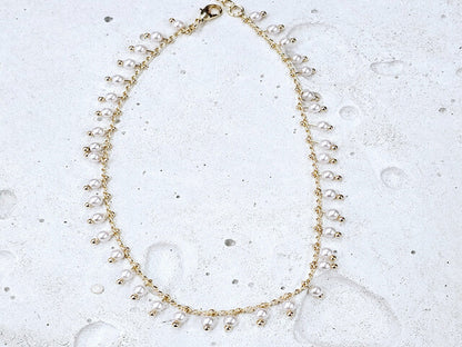 Tornozeleira Feminina Ouro 18k com Pérolas e Zircônias Veri