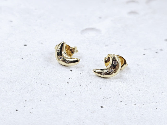 Brinco Lua com Zircônias no Banho em Ouro 18k Veri