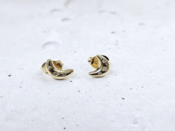 Brinco Lua com Zircônias no Banho em Ouro 18k Veri