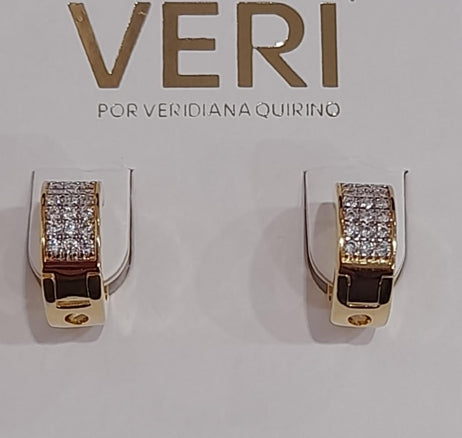 Brinco Argola Três Linhas Cravejado em Ouro 18k Veri