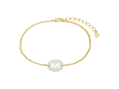 Pulseira Elo Português Inicial M Madrepérola Ouro 18k - Veri