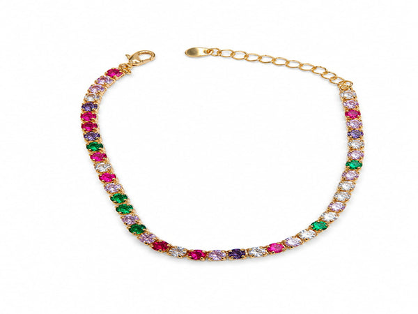 Pulseira Riviera Zircônias Coloridas Banhada a Ouro 18k Veri