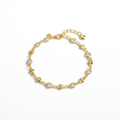 Pulseira Corações e Pontos de Luz Banhada a Ouro 18k Veri