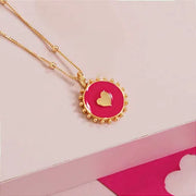 Colar Coração Esmaltado Pink Banhado a Ouro 18k e Zircônias Veri