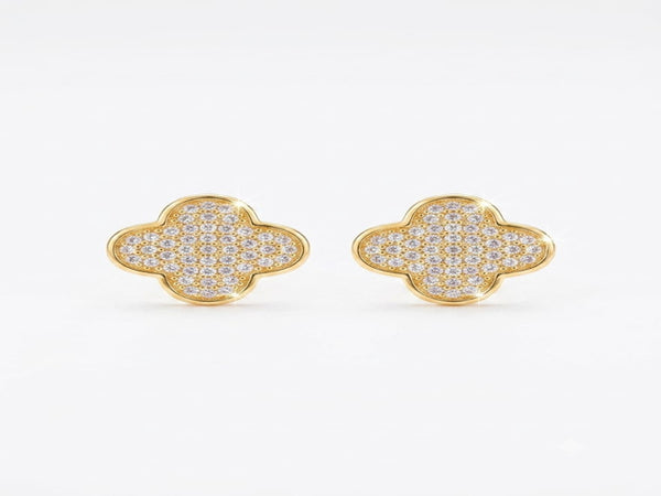 Brinco Trevo Zircônias Cravejadas com Banho em Ouro 18k Veri