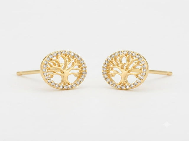 Brinco Árvore da Vida Cravejado Banho Ouro 18k | Veri