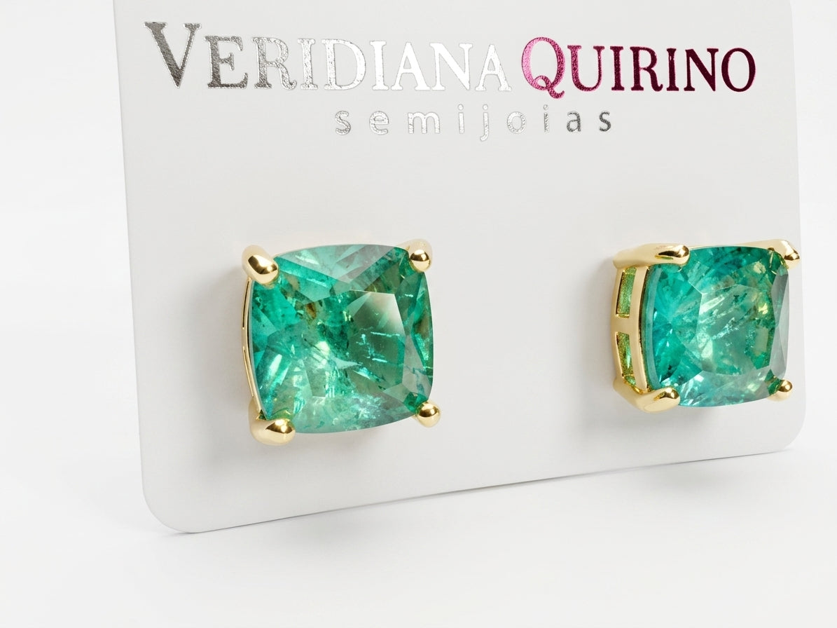 Brinco Quadrado Turmalina Paraíba em Ouro 18k | Veri