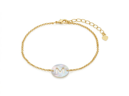 Pulseira Elo Português Inicial M Madrepérola Ouro 18k - Veri
