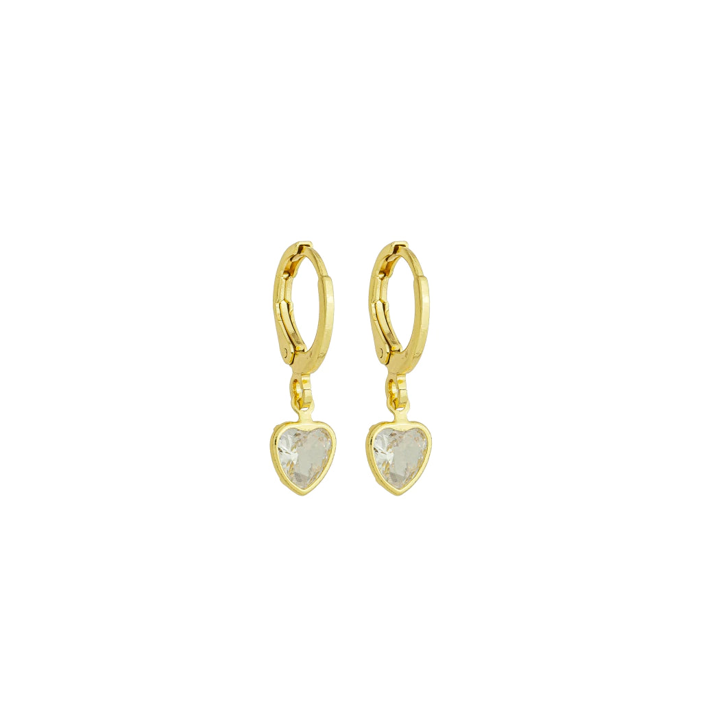 Mini Argola Pingente Coração Incolor de Ouro 18k