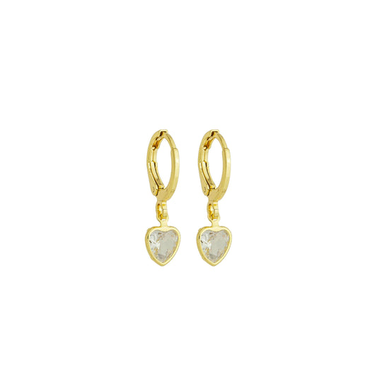 Mini Argola Pingente Coração Incolor de Ouro 18k