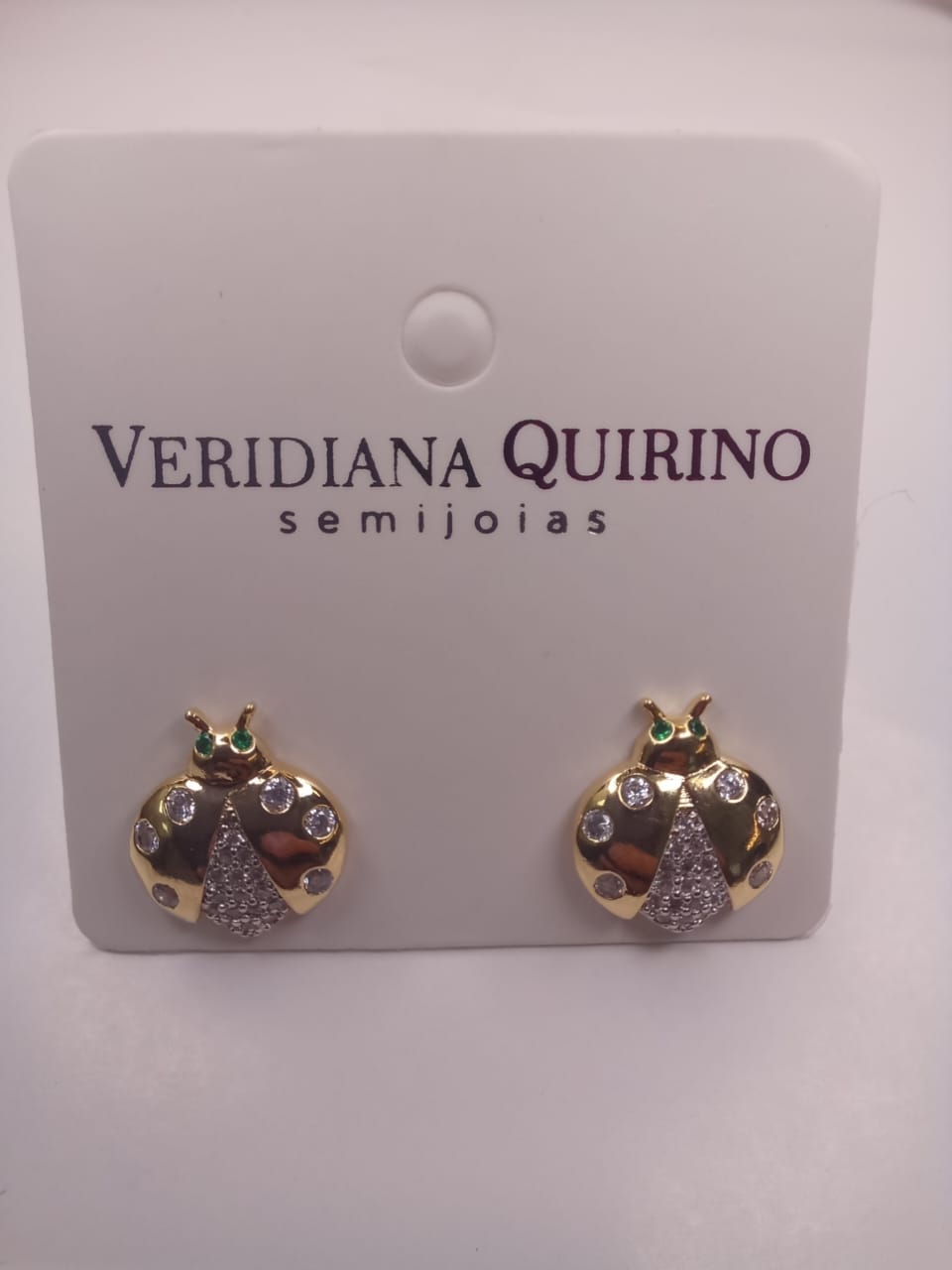 Brinco Joaninha Zircônia Esmeralda Banho de Ouro 18k Veri