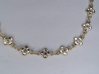 Pulseira Feminina Flores Zircônia Incolor Banho Ouro 18k Veri