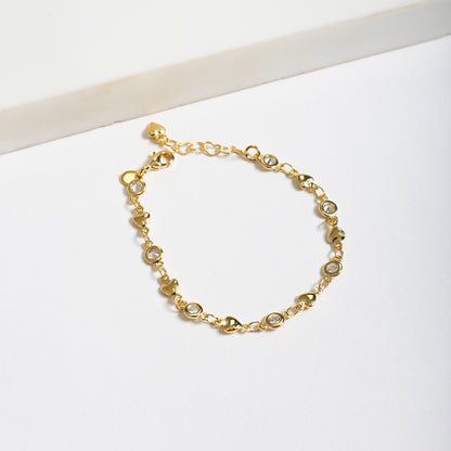 Pulseira Corações e Pontos de Luz Banhada a Ouro 18k Veri