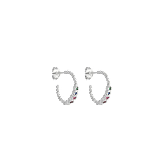 Mini Argola Zircônias Coloridas Banho de Ródio Branco