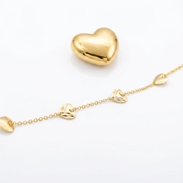 Pulseira Corações Espelhados Banho em Ouro 18k Veri