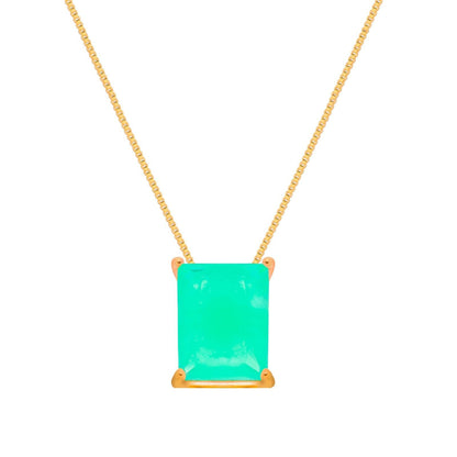 Colar Dourado Feminino Pedra Verde Retangular - Belice Joias