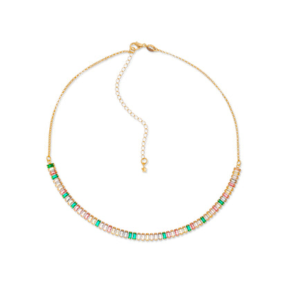 Colar Choker Dourado Pedras Coloridas Ouro 24K - Belice Joias