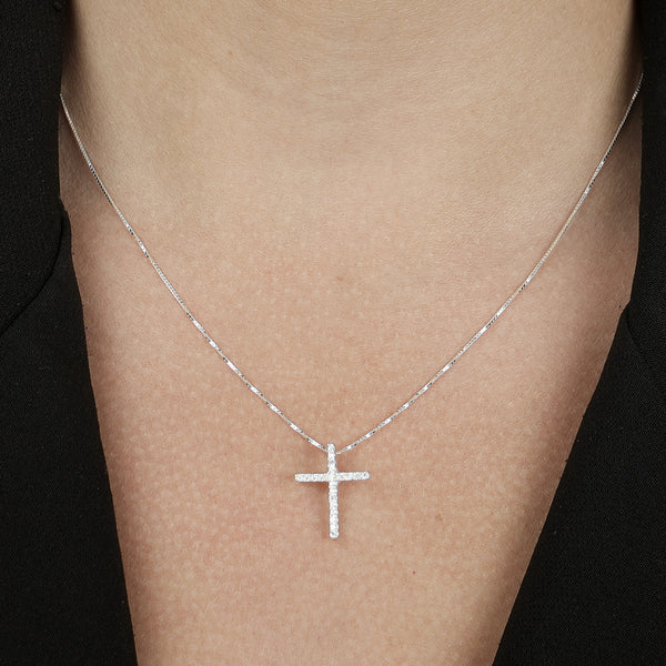 Colar Cruz de Prata 925 Cravejada em Zircônias - Belice Joias