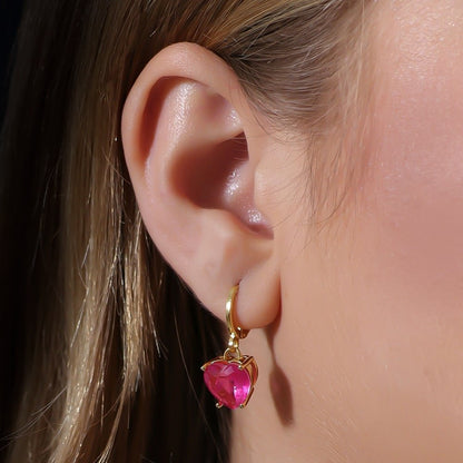 Brinco Argolinha Dourado Coração Rosa Ouro 24K - Belice Joias