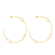 Brinco de Argola Grande Dourado com Pérolas Ouro 24K - Belice Joias