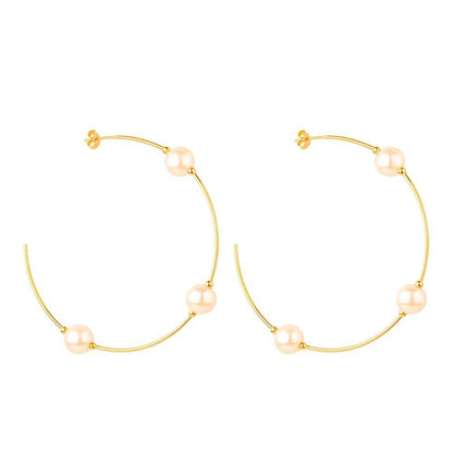 Brinco de Argola Grande Dourado com Pérolas Ouro 24K - Belice Joias