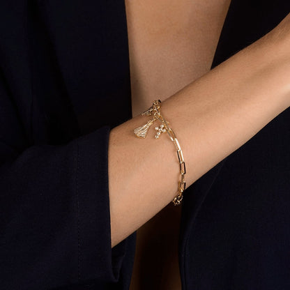Pulseira Religiosa Nossa Senhora e Cruz Ouro 24K - Belice Joias
