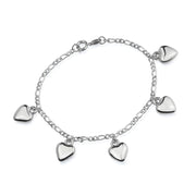 Pulseira Feminina Pingentes de Coração Ouro Branco - Belice Joias