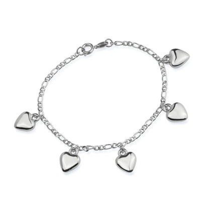 Pulseira Feminina Pingentes de Coração Ouro Branco - Belice Joias