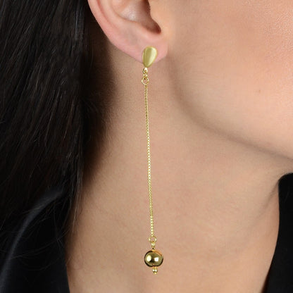 Brinco Dourado de Corrente Longo Banhado Ouro 24K | Belice Joias