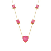 Colar Feminino Banhado a Ouro 24K Pedras Rosas - Belice Joias