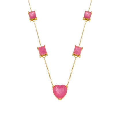 Colar Feminino Banhado a Ouro 24K Pedras Rosas - Belice Joias