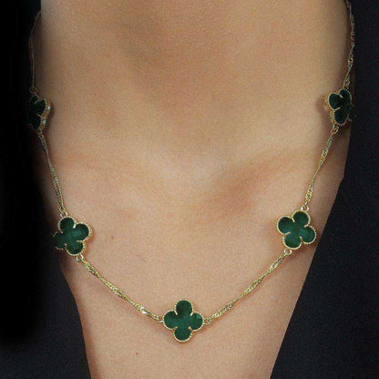 Colar Dourado 5 Trevos Verde Banhado a Ouro 24K | Belice Joias