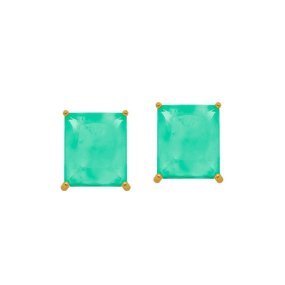 Brinco Dourado de Pedra Retangular Verde Ouro 24K - Belice Joias