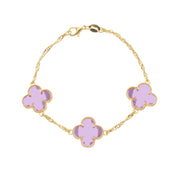 Pulseira Trevo Zircônia Rosa Banhada a Ouro 24K - Belice Joias