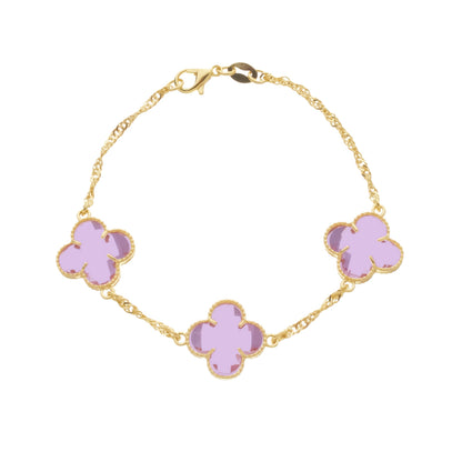 Pulseira Trevo Zircônia Rosa Banhada a Ouro 24K - Belice Joias