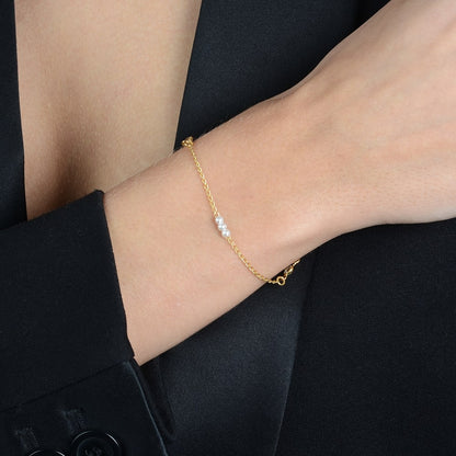 Pulseira Dourada de Pérolas e Ponto de Luz Ouro 24K | Belice Joias