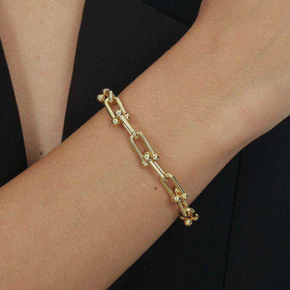 Pulseira Feminina Elos Largos Dourada Ouro 24K - Belice Joias