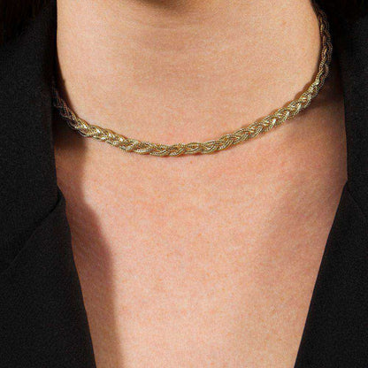 Colar Choker Trançado Dourado Banho Ouro 24K - Belice Joias