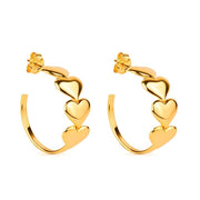 Brinco de Argola Dourado 4 Corações em Ouro 24K - Belice Joias