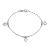 Pulseira Prateada Feminina 3 Pingentes Coração - Belice Joias