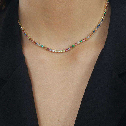 Colar Choker Riviera Pedras Coloridas Banho Ouro 24K - Belice