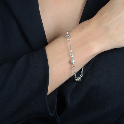 Pulseira Feminina Elo Português Prateada Esferas - Belice Joias