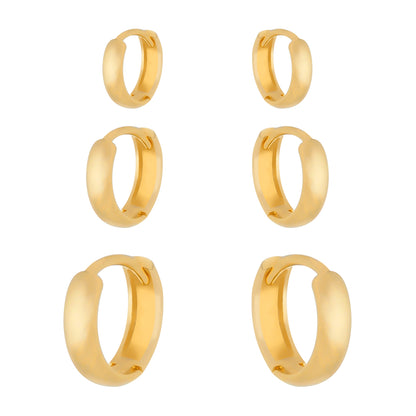 Trio de Argolinhas Banhado a Ouro 24K Antialérgico | Belice Joias