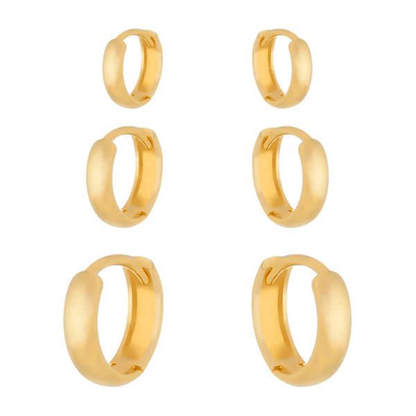 Trio de Argolinhas Banhado a Ouro 24K Antialérgico | Belice Joias